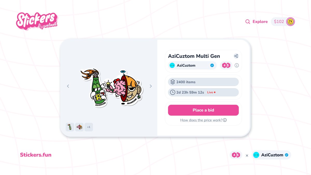 Comenzó la subasta de <a href="/stickers_nfts/">StickersNfts</a> por <a href="/azicuztom/">azicuztom</a>  😎🎨

👉 1400 Stickers digitales Gen4 y Gen5 disponibles para los más fans

✅ Entrá a Stickers.fun y creá tu cuenta
✅ Cargá saldo con tarjeta o cripto
✅ Ofertá en stickers.fun/m/azicuztom-st…

¿Te lo vas a perder? 🏃‍♂️💨