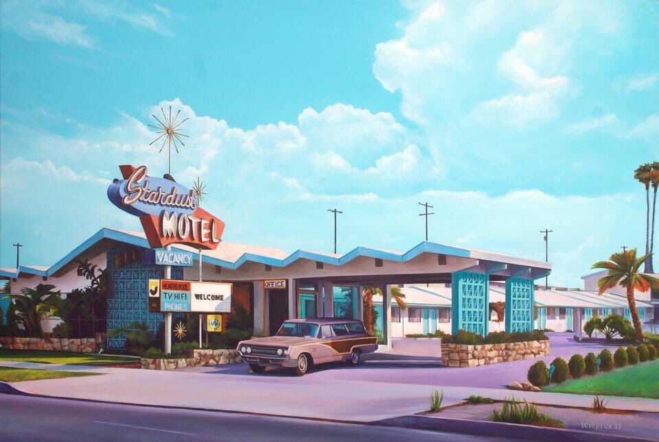 Alex Devereux (American, b.1974) 'Stardust Motel,' n.d. Acrylic on canvas 24 x 36 in