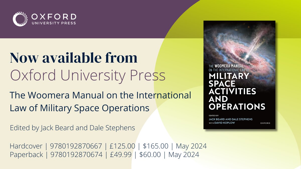 'The Woomera Manual' is the first comprehensive examination on international law of military space activities, covering all aspects across times of peace, tension or crisis, and armed conflict. Find out more about this essential resource: oxford.ly/49P73CJ