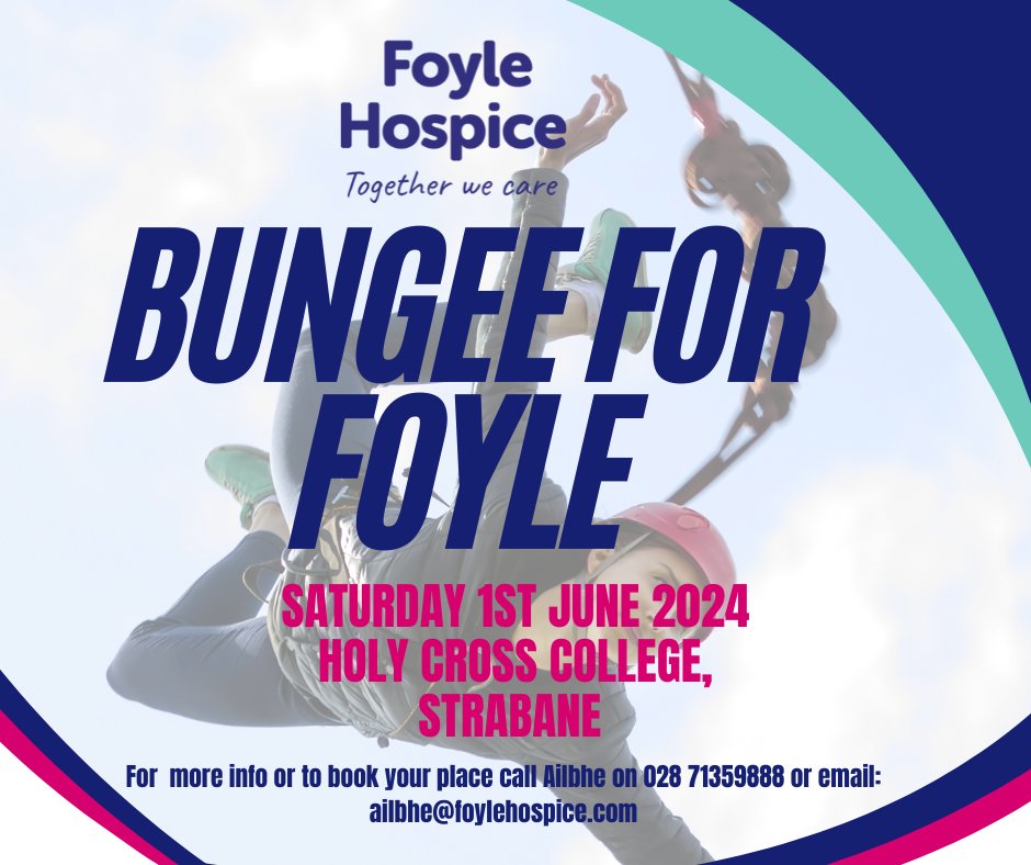 A few spots have become available for a Bungee Jump on Saturday 1st June Holy Cross College, Strabane to help raise essential funds for our services. To get involved or to find our more email ailbhe@foylehospice.com or call our office on 02871 359 888. #charity #hospice