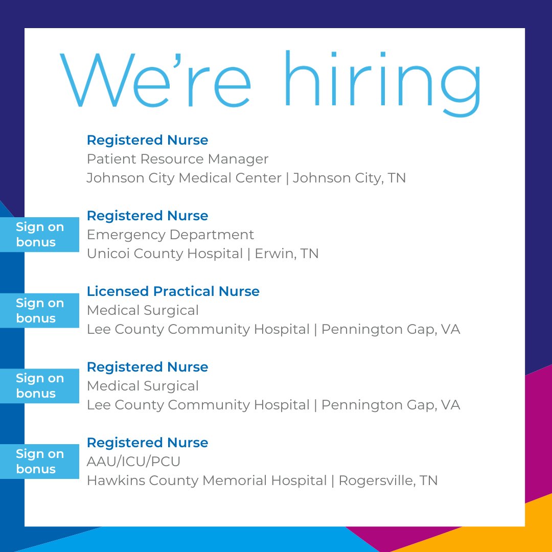 ⭐ Check out the top #nursingjobs we're hiring for this week! ⭐ RN - Patient Resource Manager, Weekends, Johnson City, TN: ow.ly/5fX350RAGsJ RN, Emergency Department, *SIGN ON BONUS*, Erwin, TN: ow.ly/VsMC50RC60p #balladhealth #careers