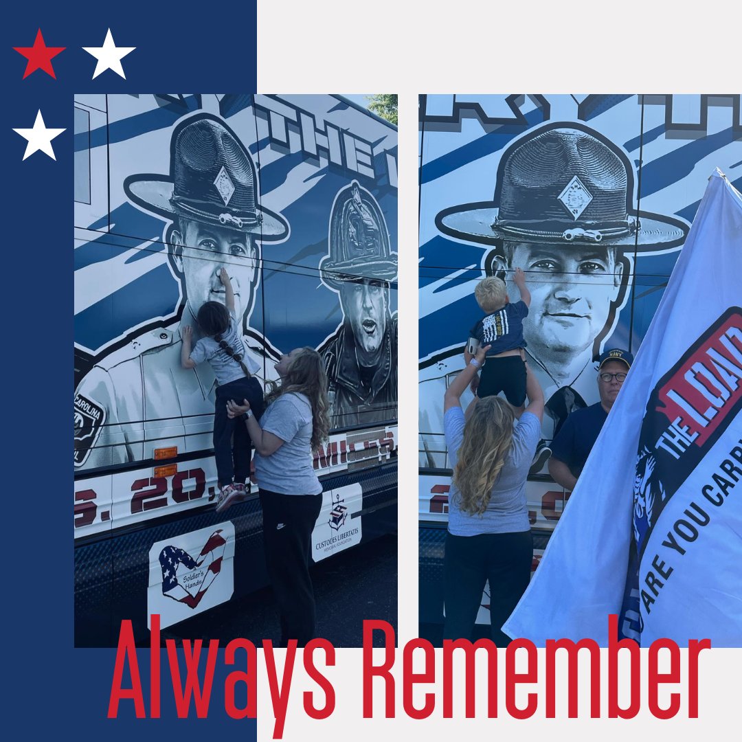 This is why we do it. The family of Master Trooper John Horton, one of the fallen heroes featured on our #MemorialMay buses, joined us today and his kids got to see him honored for his sacrifice. It was an honor to carry him alongside his family. #CarryTheLoad #WhoAreYouCarrying