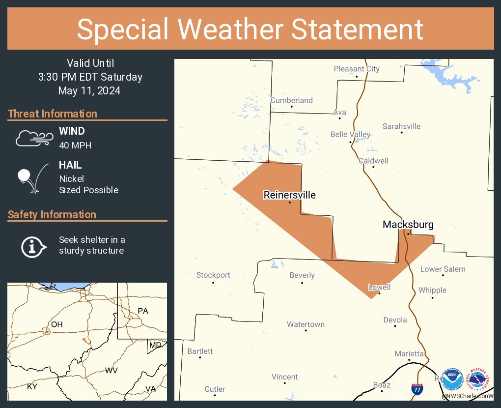 A special weather statement has been issued for Macksburg OH and Reinersville OH until 3:30 PM EDT