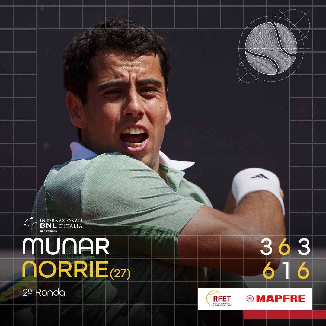 Toca mirar a París👀 Tras una intensa lucha, @jamunar_38 cae ante Cameron Norrie en tres sets en Roma #IBI24 | #ATPRome