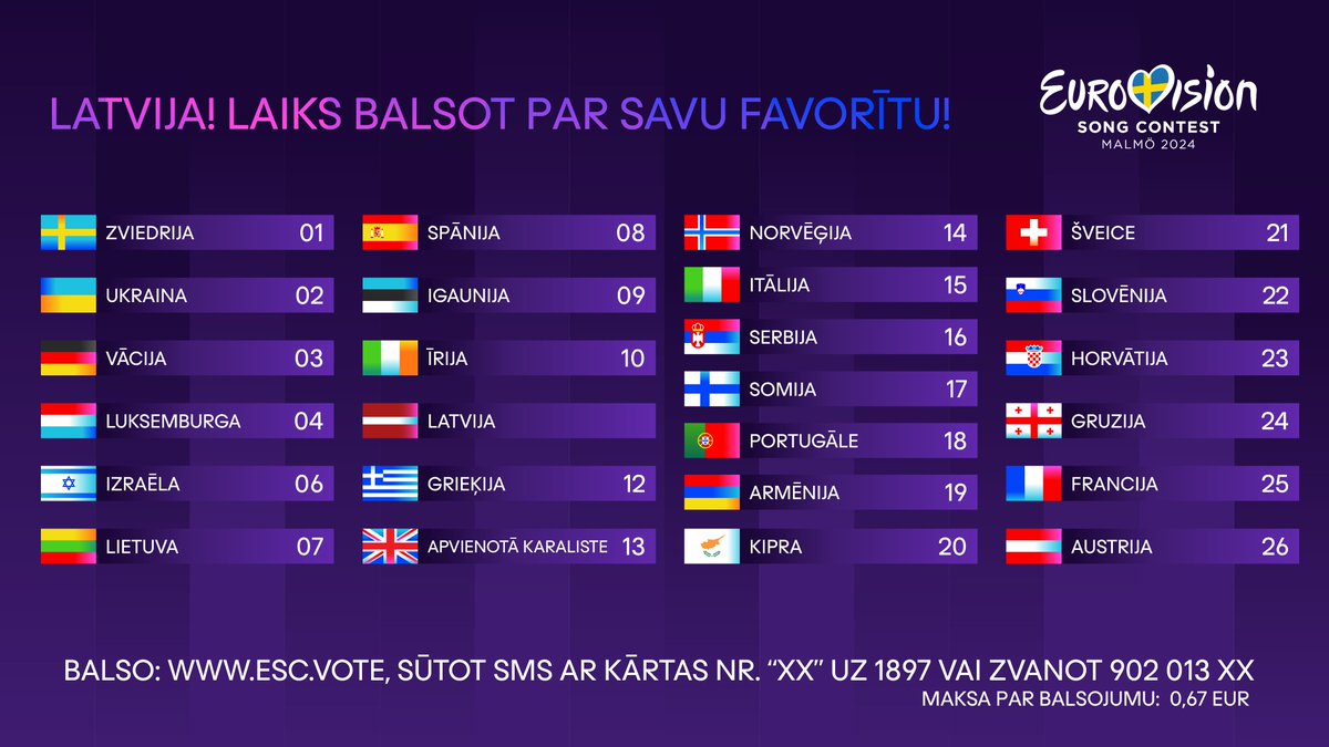 Eirovīzijas fināla balsojums sācies! No Latvijas par Donu balsot nevarēs, bet, ja atrodies kur citur, viņa kārtas numurs ir 11! #Eirovizija2024 #Eurovision2024 #eirovizija