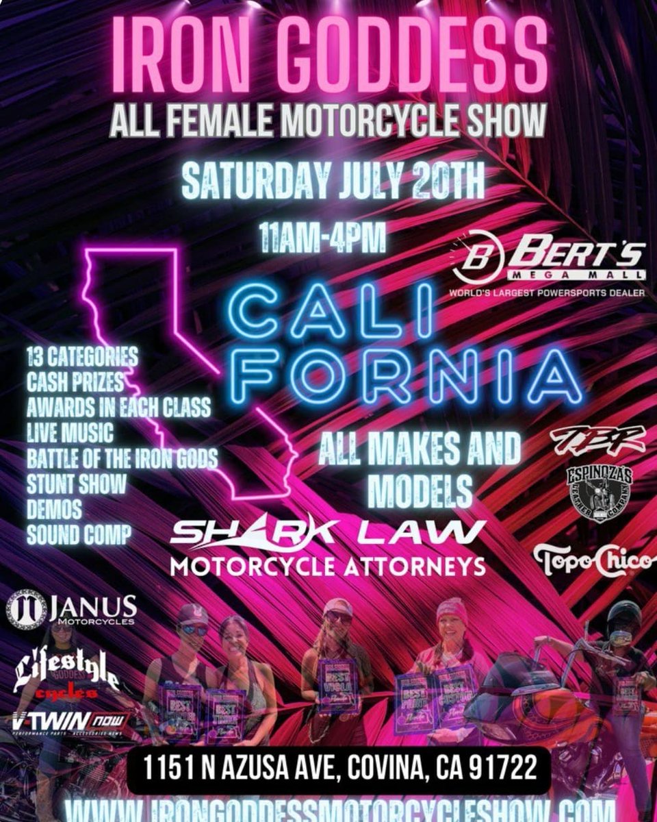 Iron Goddess All Female Motorcycle Show Saturday July 20 in Covina, CA
#irongoddessmotorcyleshow #motorcycle #motorcyclist #motorcycleshow #biker #bikeshow