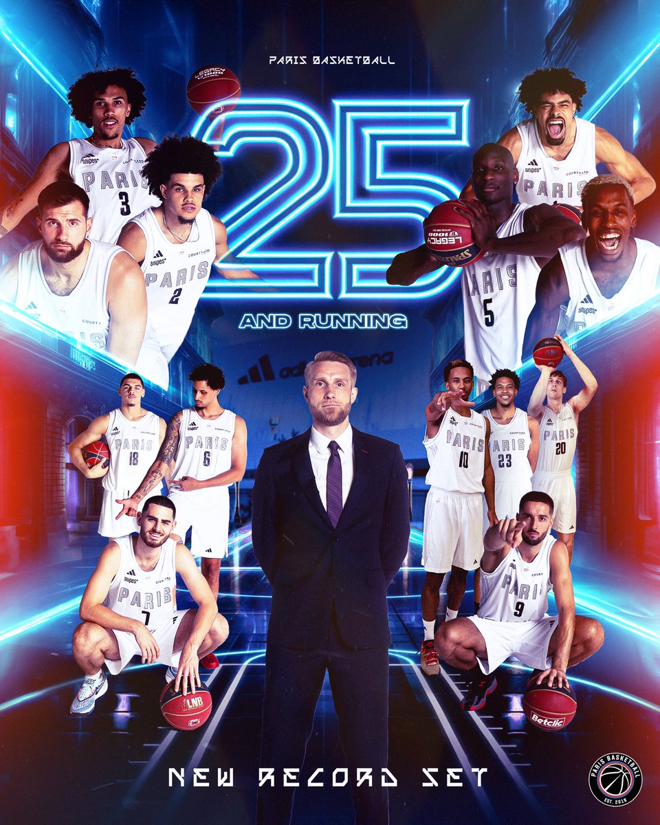 25ÈME VICTOIRE CONSÉCUTIVE POUR LE PARIS BASKETBALL 🔥🔥🔥

NOUVEAU RECORD ALL-TIME 🇫🇷 DE VICTOIRES CONSÉCUTIVES. 

And running.