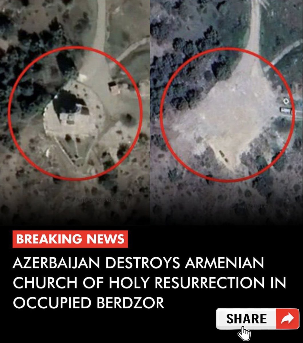 Azerbaijan has destroyed the Armenian Holy Resurrection Church of Berdzor in the occupied territory of Artsakh. Earlier in 2023, they ethnically cleansed over 120,000 Christians from Artsakh. This is not the first church demolished by Azerbaijan; most of the churches date back