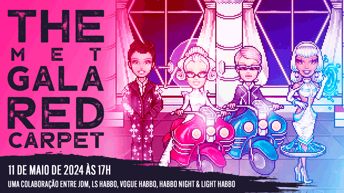 O futurismo está no ar! Daqui a uma 1h, às 17h, as chegadas do tapete vermelho do #TheMetGalaHabbo2024 serão transmitidas.