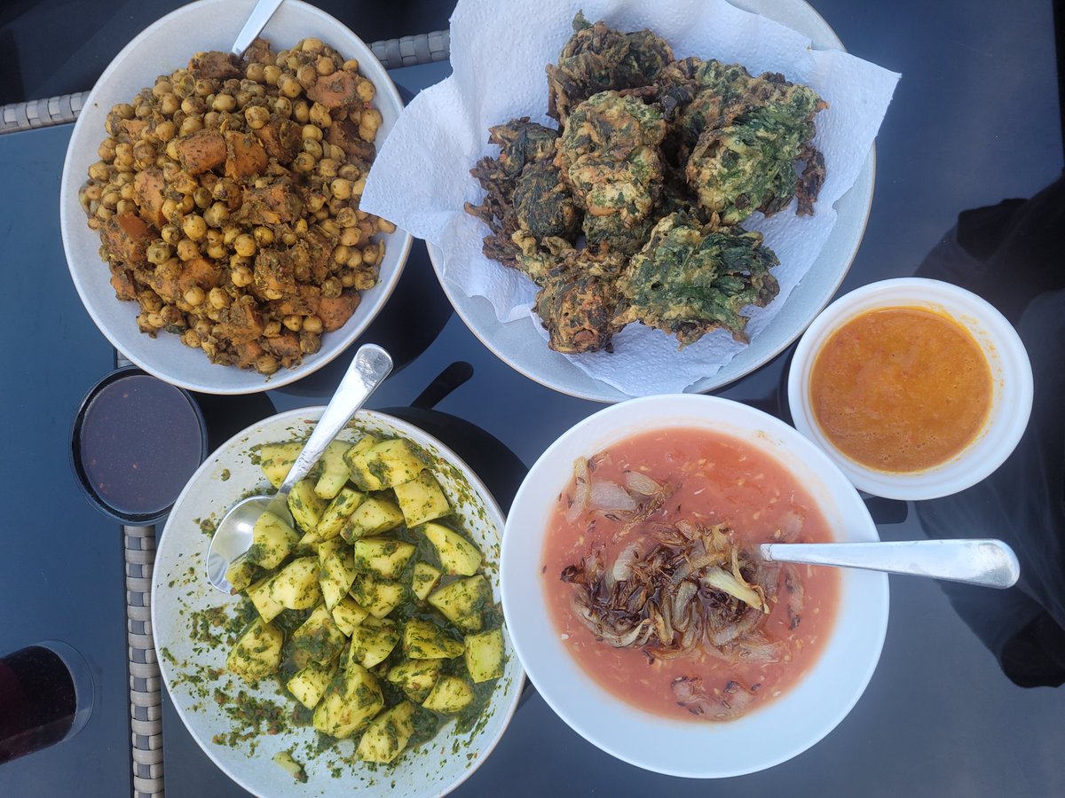 Our latest creation courtesy of <a href="/the_spicery/">the spicery</a> - Trinidad Tomato Choka, Chana Aloo, Tamarind Chutney, Saheena and Mango Chow. Exceptionally tasty as always. Oh, and incorporating spring greens straight from the veg patch!