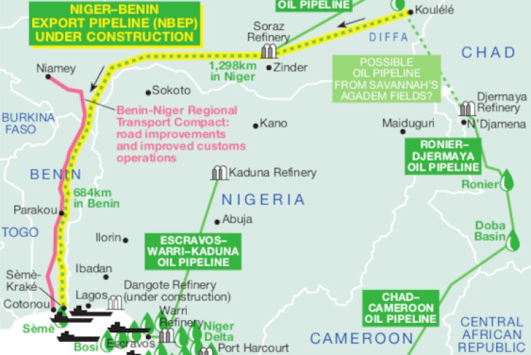La CNPC a écarté le tracé Niger-Tchad-Cameroun pour le projet, malgré son coût et sa rapidité, en raison de tensions avec le #Tchad. Le port de Cotonou exporte déjà l'uranium du #Niger.
