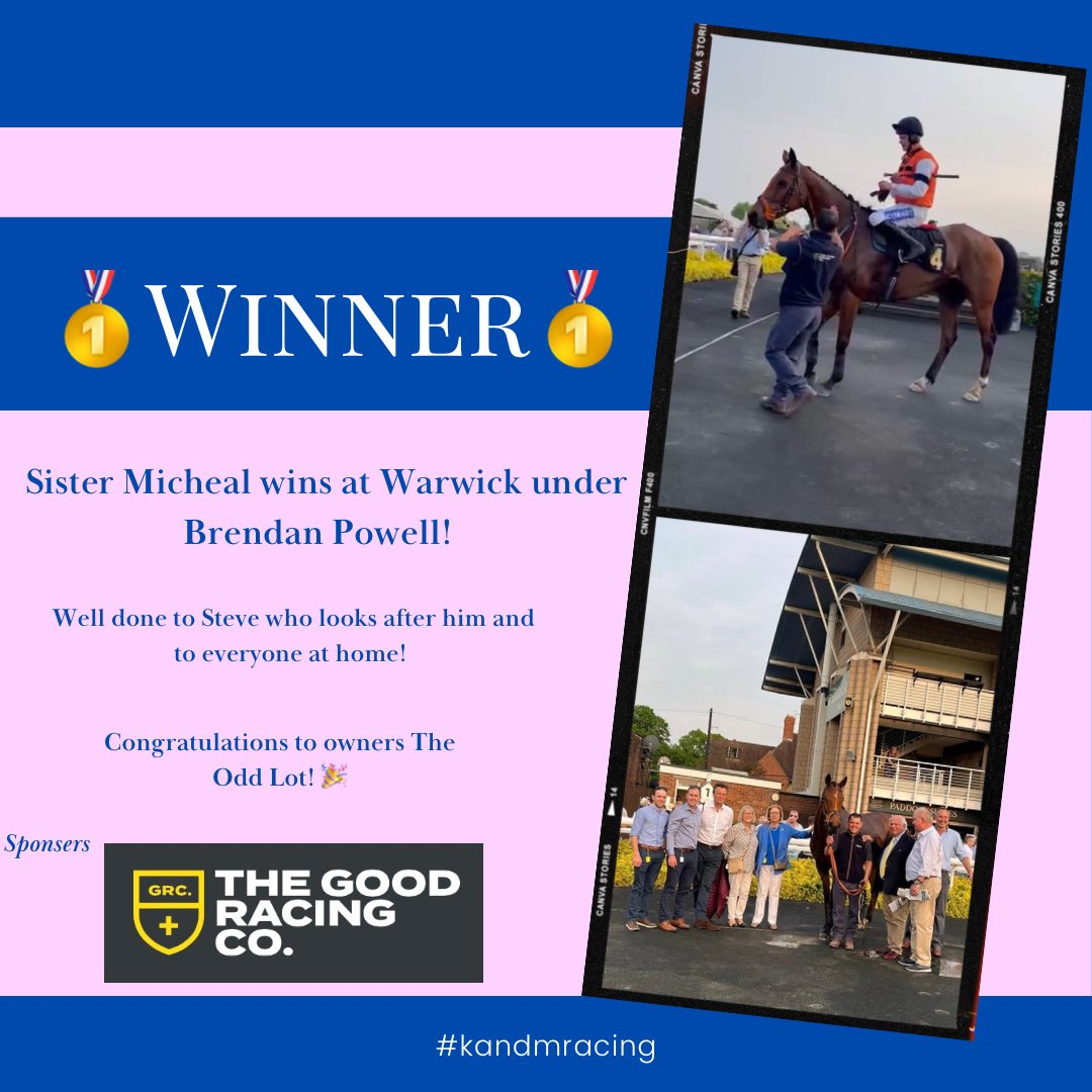 kandm_racing's tweet photo. Sister Micheal is our first winner of the new 24/25 season and it’s great to get him back to winning ways!! 🎉

#kandmracing #racing https://t.co/MFcfkTjH2r