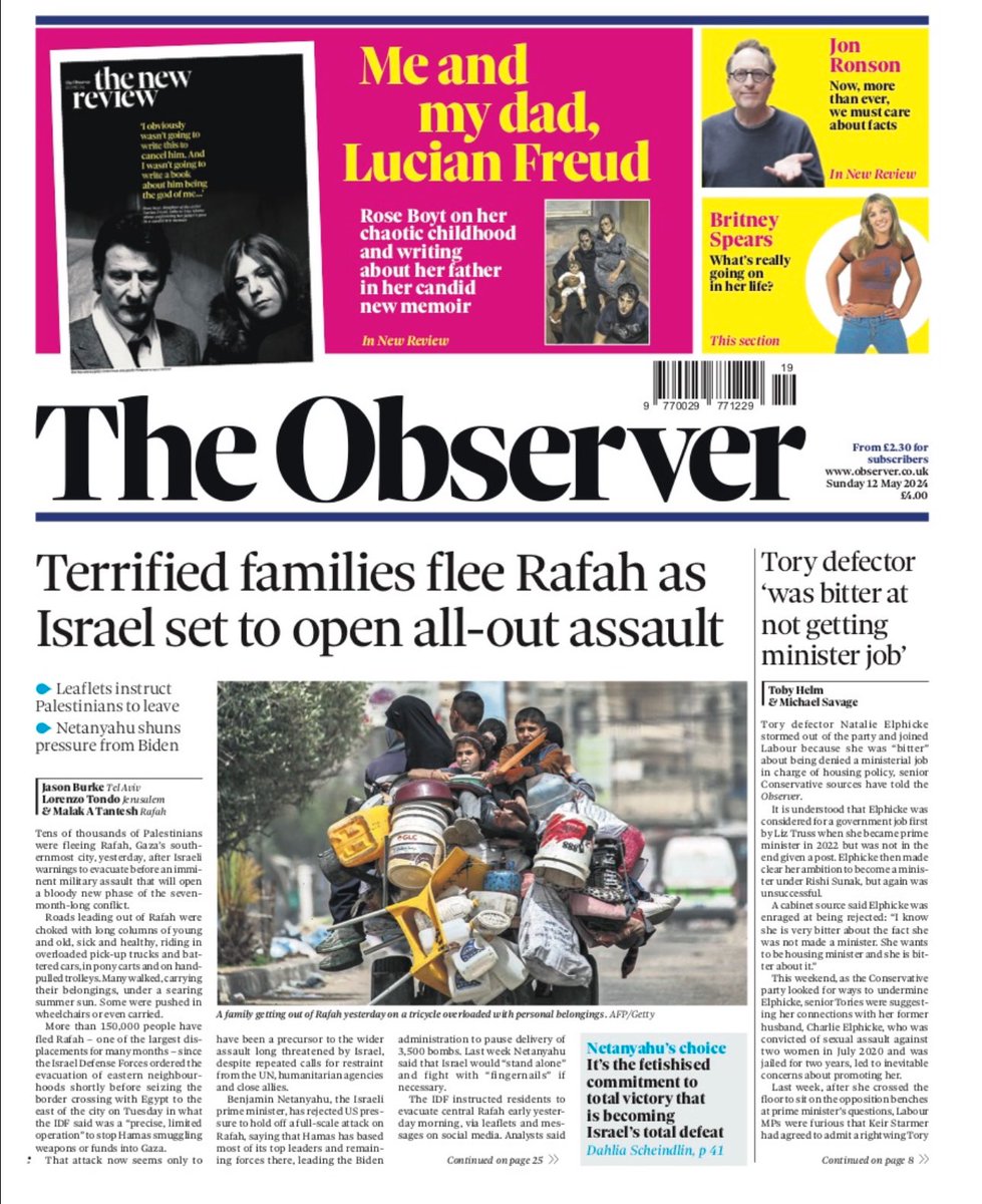 Introducing #TomorrowsPapersToday from: #TheObserver Terrified families flee Rafah Check out tscnewschannel.com/the-press-room… for more of Sunday’s newspapers. #buyanewspaper #TomorrowsPapersToday #buyapaper #pressfreedom #journalism