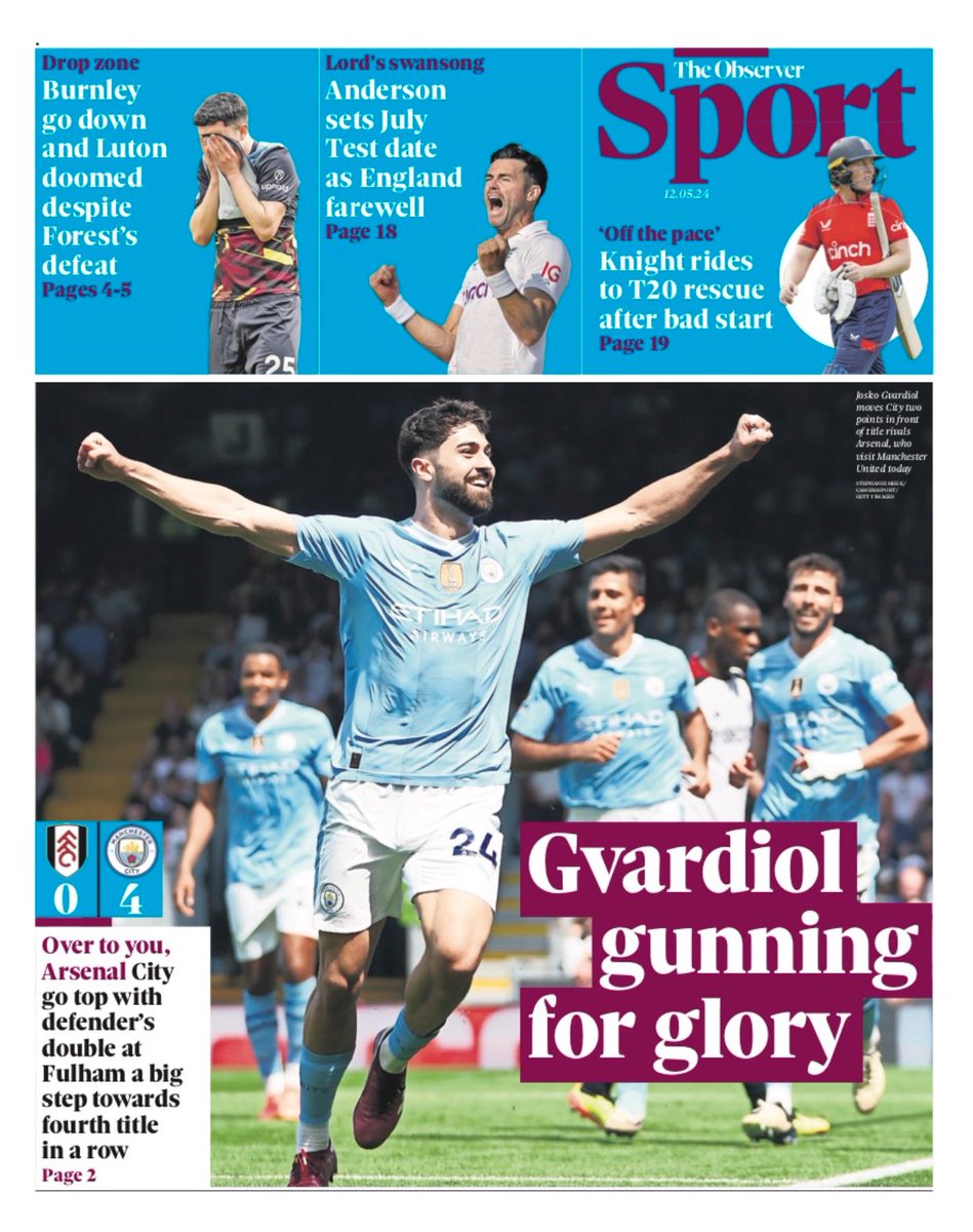 Introducing #TomorrowsPapersToday sport page from: #TheObserver Over to you Arsenal Check out tscnewschannel.com/the-press-room… for more of Sunday’s newspapers. #buyanewspaper #TomorrowsPapersToday #buyapaper #pressfreedom #journalism