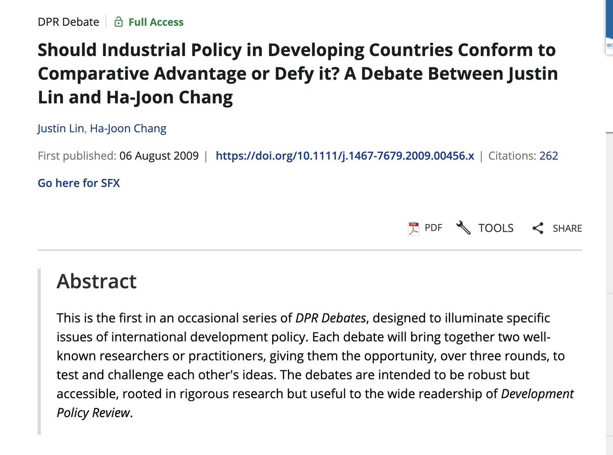 my favorite paper on the topic - the debate between Justin Lin and Ha Joon Chang that clarifies what is at stake in the comparative advantage framework and why you should ignore it if you're serious about transformative industrial policy