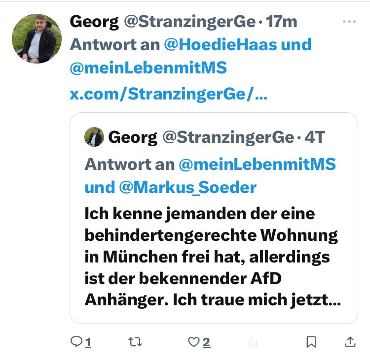 @imMiezhaus @StranzingerGe @meinLebenmitMS @Markus_Soeder Was juckt dich das, dass du dich da einmischt?
Meine Follower mit Beeinträchtigungen sind entsetzt über die Bettelei, dank Grundsicherung hat sie nie weniger als Andere!🤷