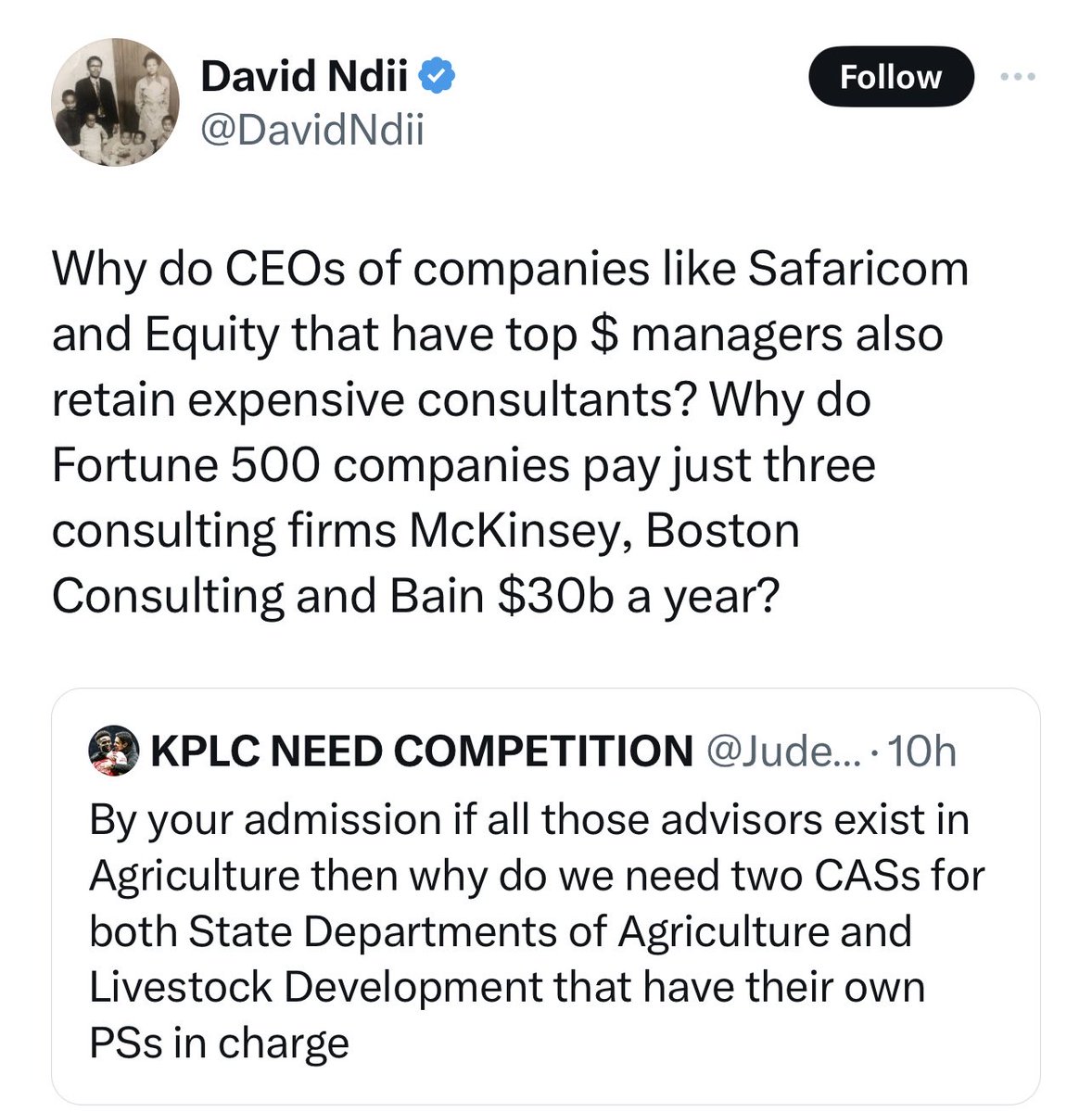 David Ndii has lost direction and morals, if he had any. The government of Kenya is not a private entity. Presidential advisors occupy public office and their remuneration cannot be compared to those of consultants of Fortune 500 companies. Such sense of entitlement is disgusting