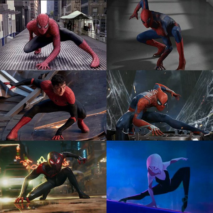 Cada Homem-Aranha tem uma pose