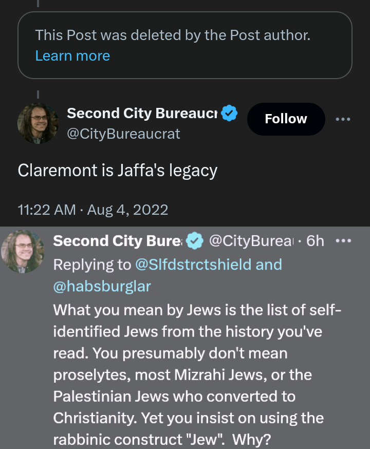 For anyone who missed this yesterday, Second City Bureaucrat (2CB) falsely accusing people of being jews.

When pressed on issues uses technical & religious jargon as a shield. Very odd