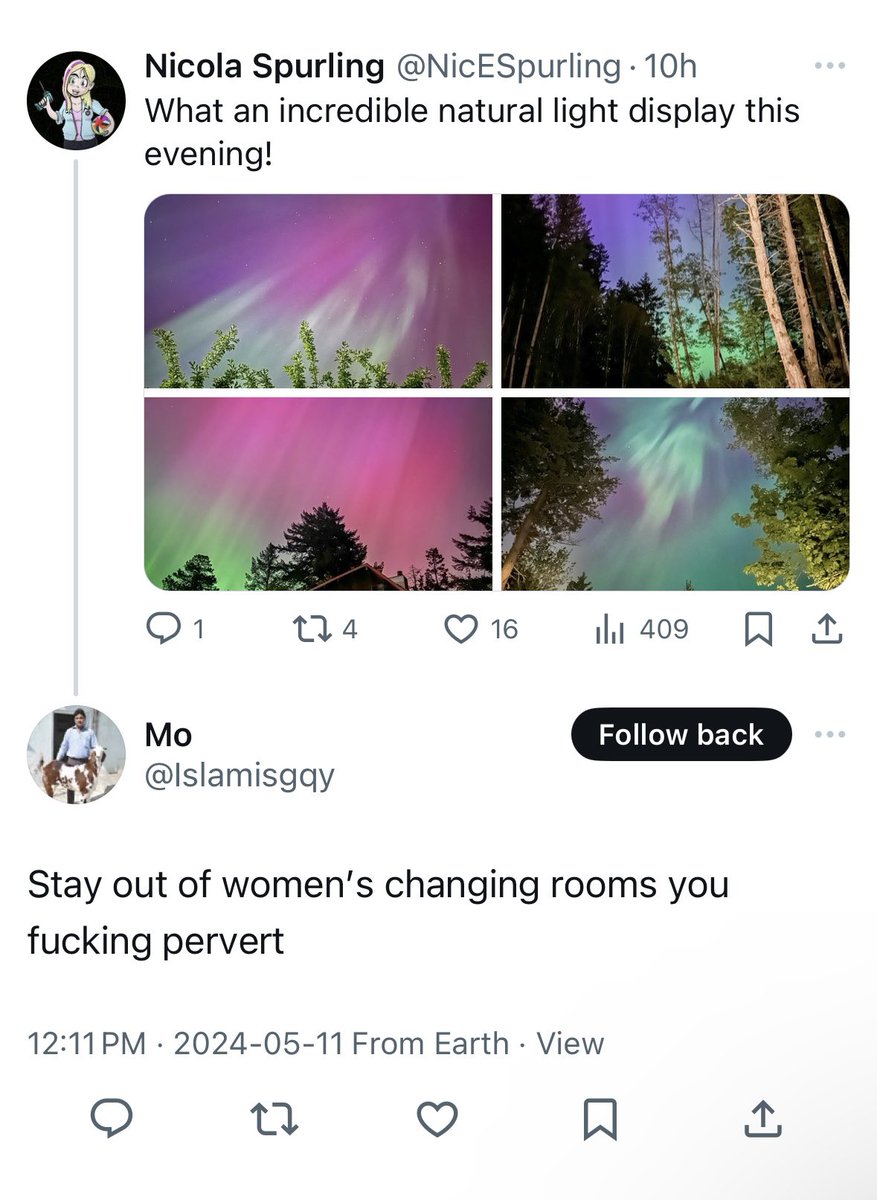 Transphobic men are so perverted they can’t even see a picture of the northern lights without thinking about women’s change rooms.