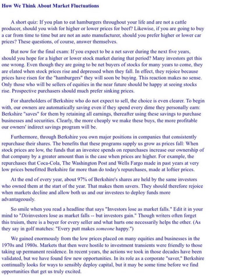 In Berkshire’s 1997 letter, Warren Buffett explains how he thinks about Market Fluctuations.