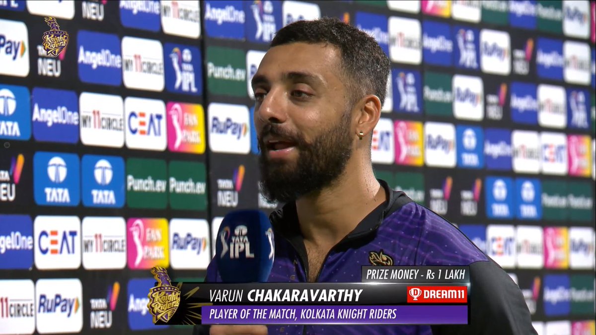 Cric World 🌍 #IPL #KKRvsMI Player of the Match: Varun Chakravarthy ⭐ 2/17(4)💥 #MIvKKR #MIvsKKR