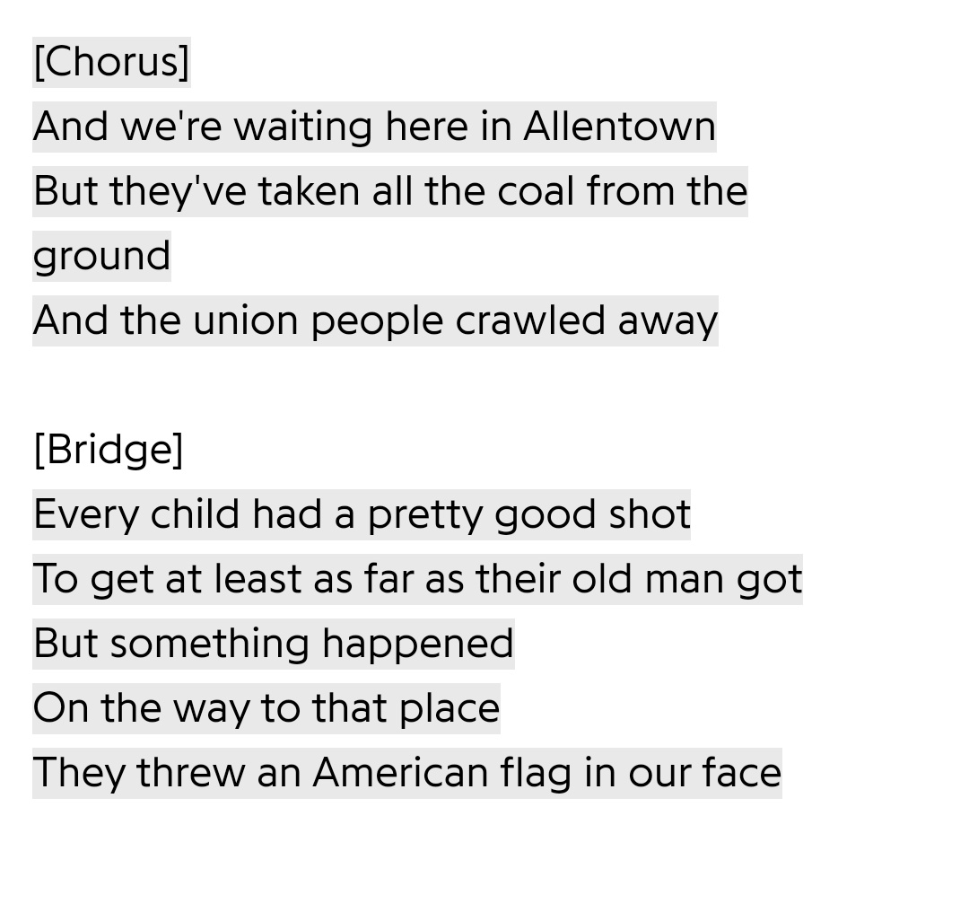 Allentown's lyrics go so hard 😭 billy joel exposing america not giving a shit about labor workers