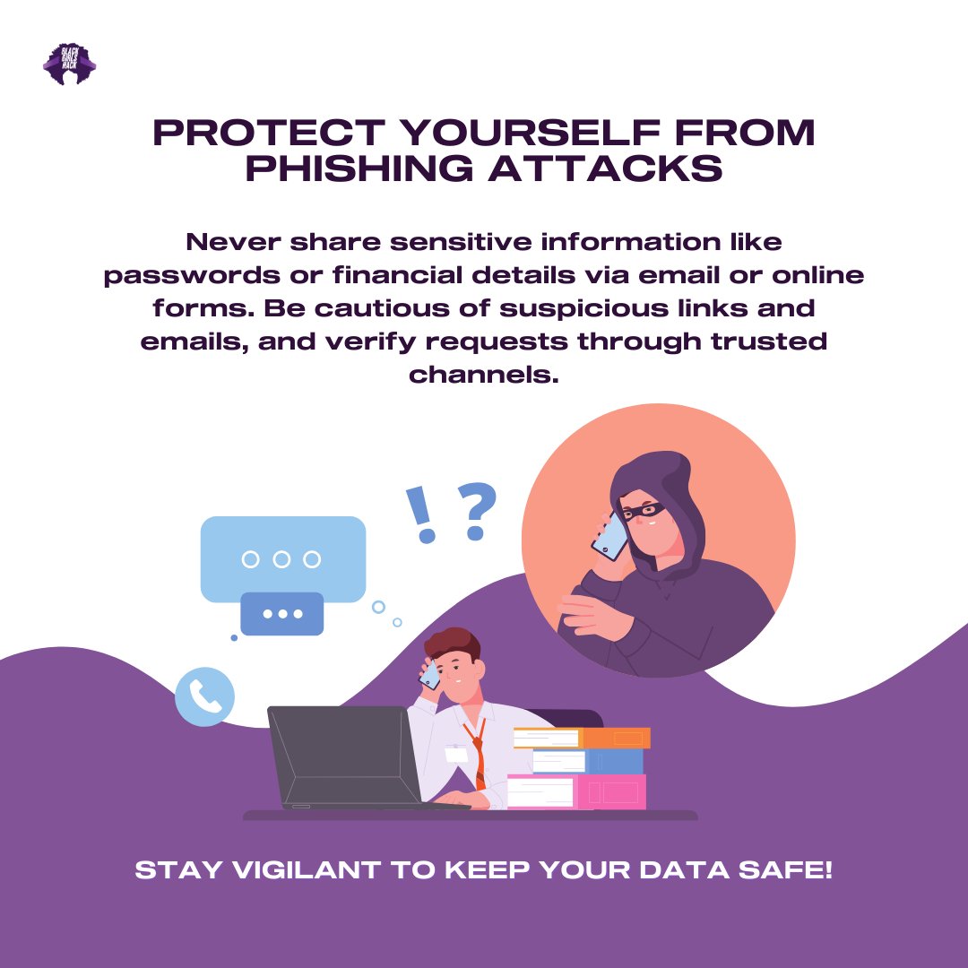 Don't get hooked by a phish! Stay safe online. Never share personal info through emails or suspicious links. Verify requests through trusted channels. #cybersecurityawareness #blackgirlshack #cybersecurity #hacking #security #technology #hacker