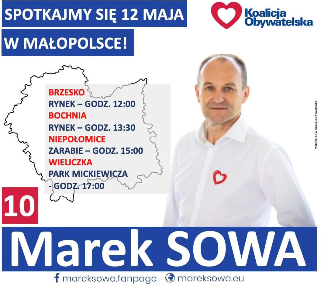 Nie zwalniamy tempa! Już jutro widzimy się w Brzesku, Bochni, Niepołomicach i Wieliczce😉! #SowaDoPE #KoalicjaObywatelska #Małopolskie #Świętokrzyskie