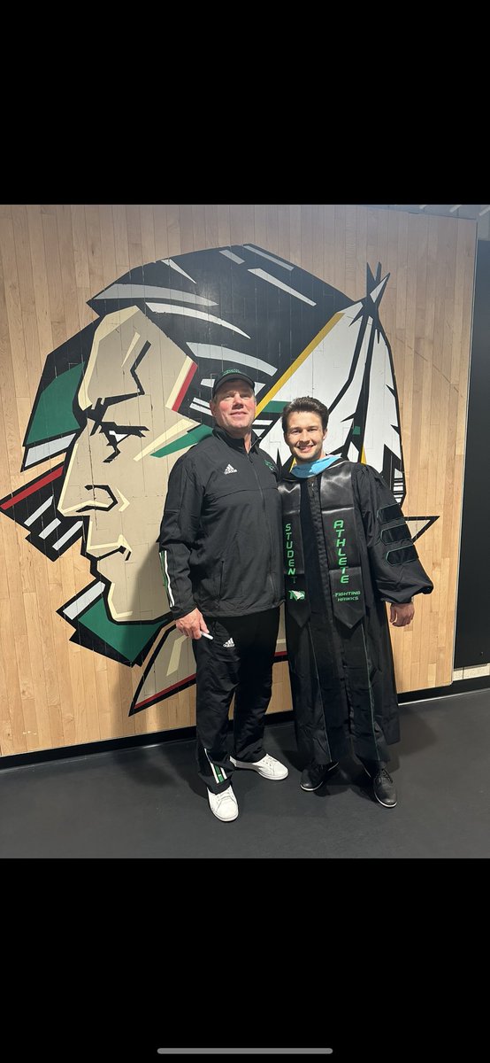 As I celebrate my UND doctorate degree, I'm deeply grateful to Grand Forks & all who supported me. UND's first-class culture & identity inspired me. Thank you, players, fans, family, professors, & staff, for your invaluable help throughout this incredible journey.