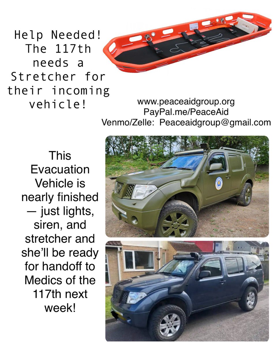 Urgent Help Needed! Our Medics have requested a stretcher for their Evac vehicle and we need your help! $1300 will get this quickly in country and deliver this week. Help our team finish this delivery: peaceaidgroup.org, or PayPal.me/PeaceAid.