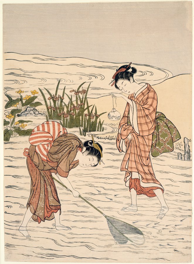 Fishing in Shallow Water, by Suzuki Harunobu, ca. 1767-1768 #ukiyoe #浮世絵
