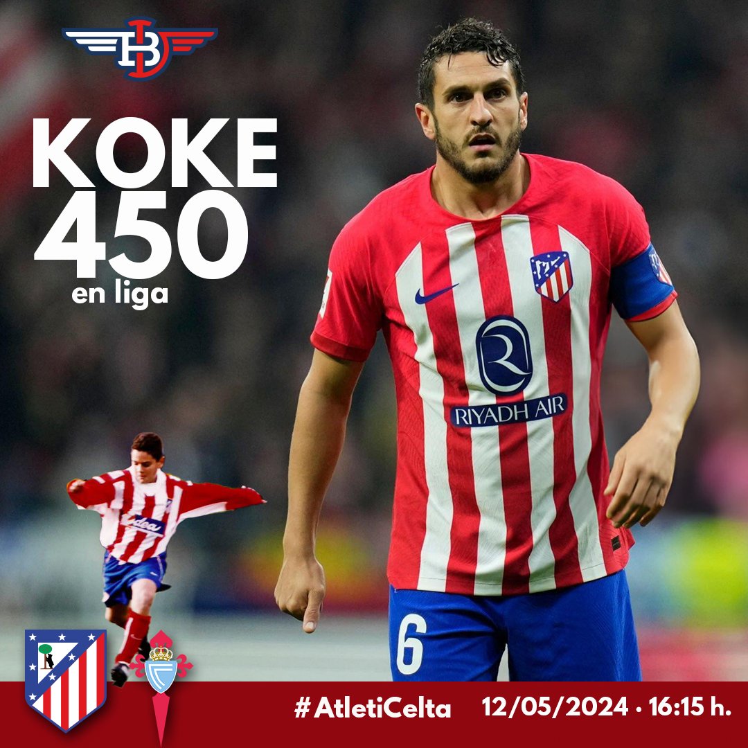 Jornada 35 de @LaLiga entre @atleti 🇦🇹 y @RCCelta
🏟️ #CivitasMetropolitano
🗓️ 12/05/2024
🕓 16:15 h.
@Koke6 cumplirá su partido 450 de liga con el Atleti. 💪🏻🇱🇻
#diadelniñoAtleti
#nuncadejesdecreer #Atleticodemadrid #Atleti #AupaAtleti #somosunionsomosaficion