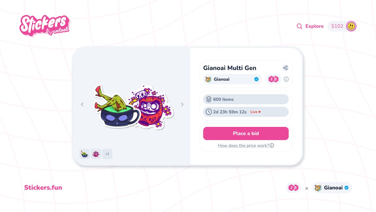 Comenzó la subasta de <a href="/stickers_nfts/">StickersNfts</a> por <a href="/GianoRossi/">Giano Rossi</a> 🎨🖌️

👉 800 Stickers digitales Gen2 y Gen3 disponibles para los más fans

✅ Entrá a Stickers.fun y creá tu cuenta
✅ Cargá saldo con tarjeta o cripto
✅ Ofertá en stickers.fun/m/gianoai-stic…

¿Te lo vas a perder? 🏃‍♂️💨