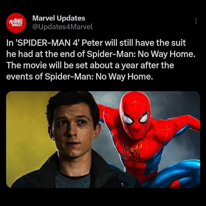 Marvel Studio has confirmed that in the upcoming Marvel movie of Spider-Man, 4 Peter will still have the suit he had at the end of Spider-Man: No Way Home. The movie will be set about a year after the events of Spider-Man: No Way Home. Stay tuned for more marvel movies news.