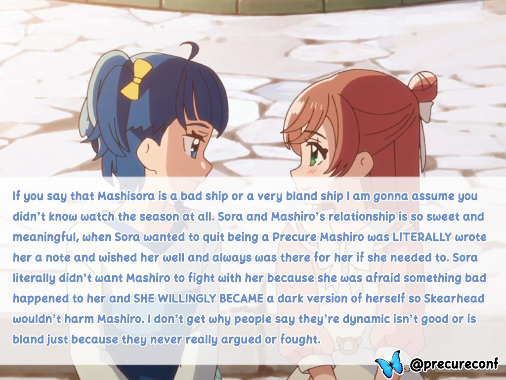 "If you say that Mashisora is a bad ship or a very bland ship I am gonna assume you didn’t know watch the season at all. Sora and Mashiro’s relationship is so sweet and meaningful, when Sora wanted to" (cont.) ~🦋