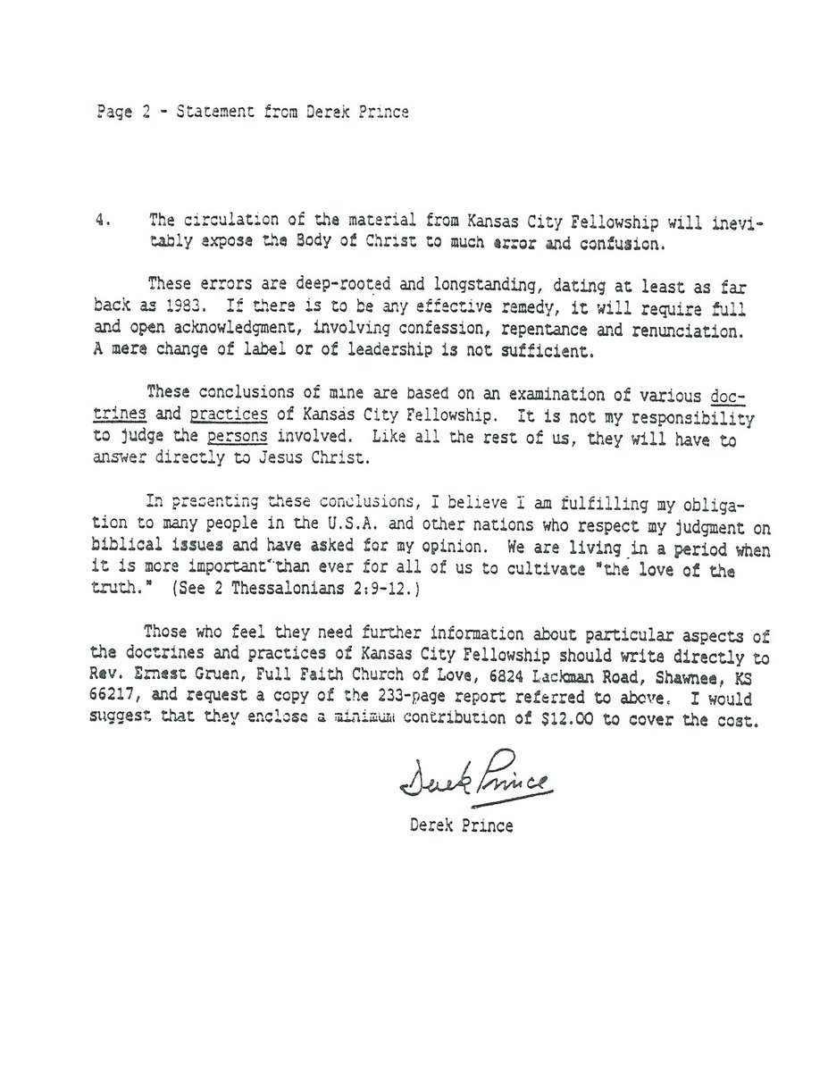 #ihopkc #derekprince #kcf #mikebickle Derek Prince letter addressing Kansas City Fellowship ~ July 9, 1990. This letter is hard to find. But I was graciously provided it and feel it should be put out there.