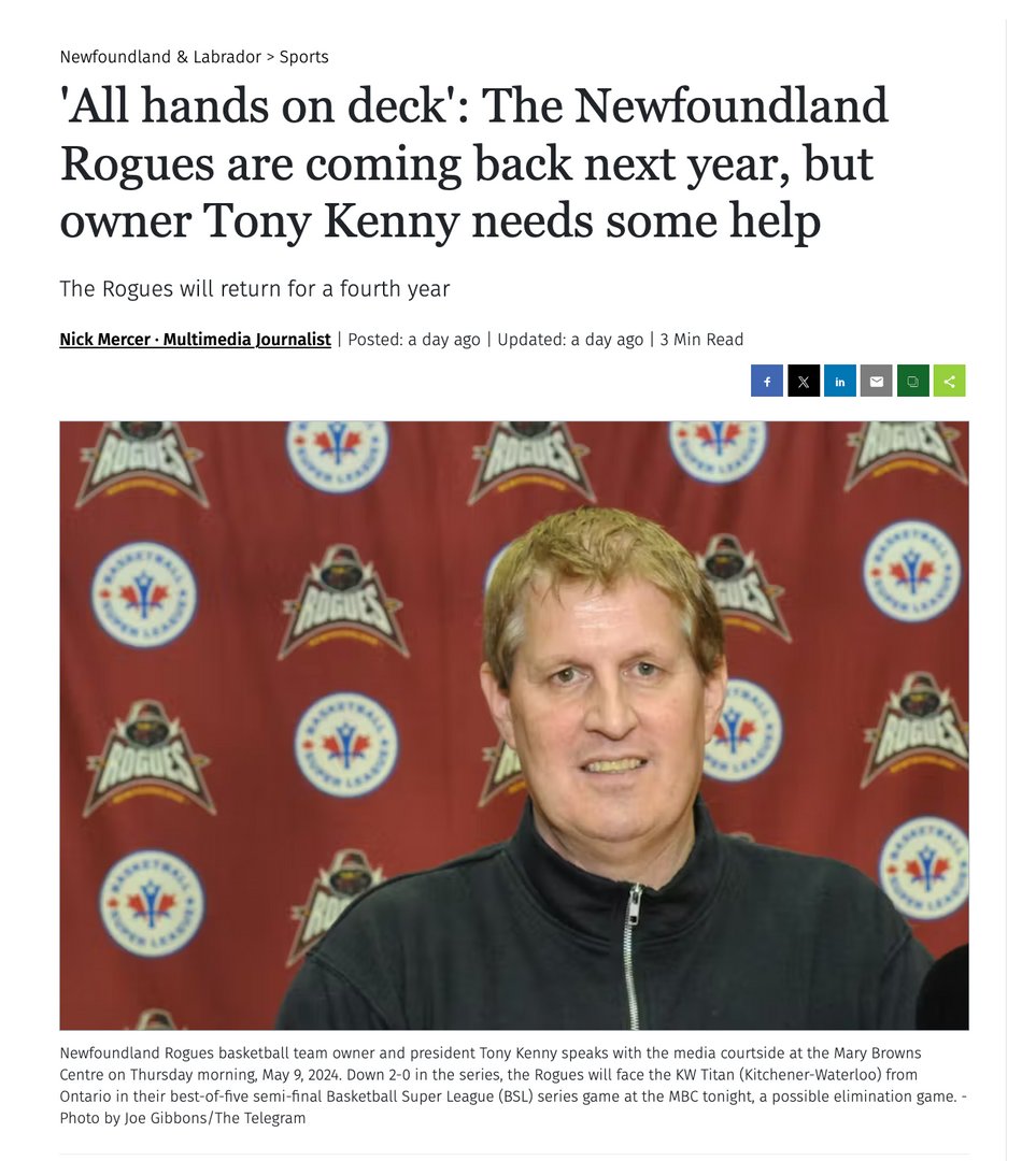 ICYMI: Owner Tony Kenny confirmed the Newfoundland Rogues will return next season!!👀🏀🔥 Read all about the announcement in the Saltwire article below ⬇️ saltwire.com/newfoundland-l…