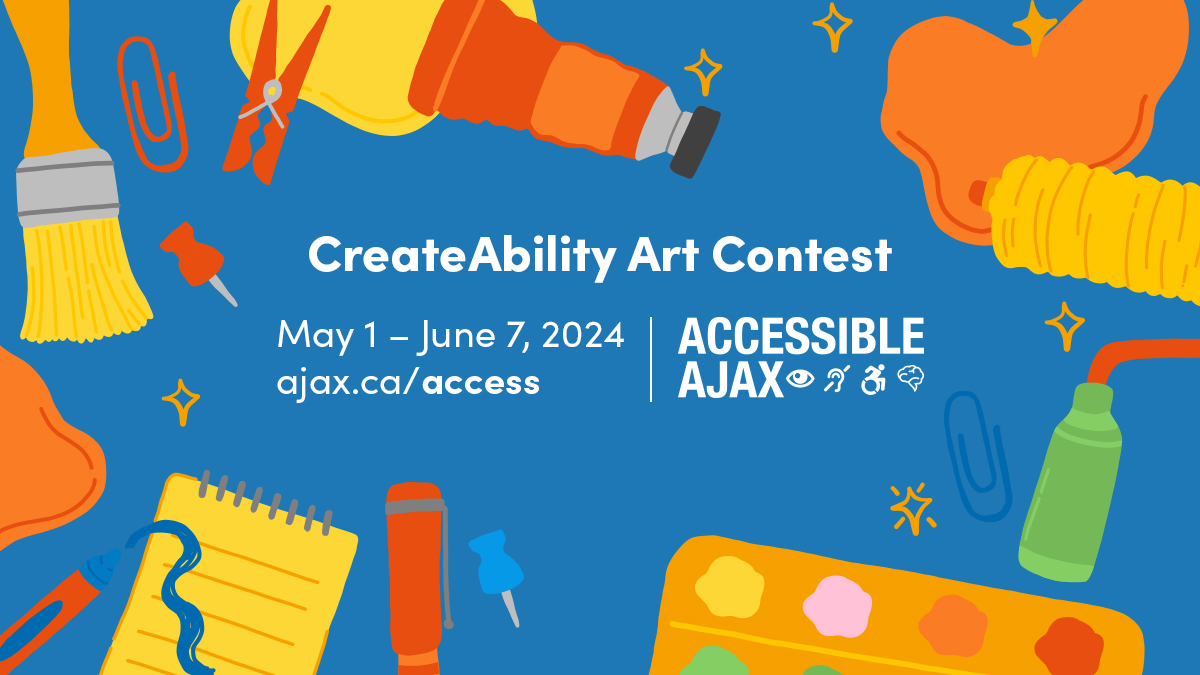 #AccessibleAjax CreateABILITY Art Contest🖍️ Express what inclusion of people w/ disabilities looks like to you. Visit a @ajax_library branch to pick up an entry sheet for a chance to win a Michaels Canada gift card! 🗓️Enter by Jun. 7 ➡️ ajax.ca/access