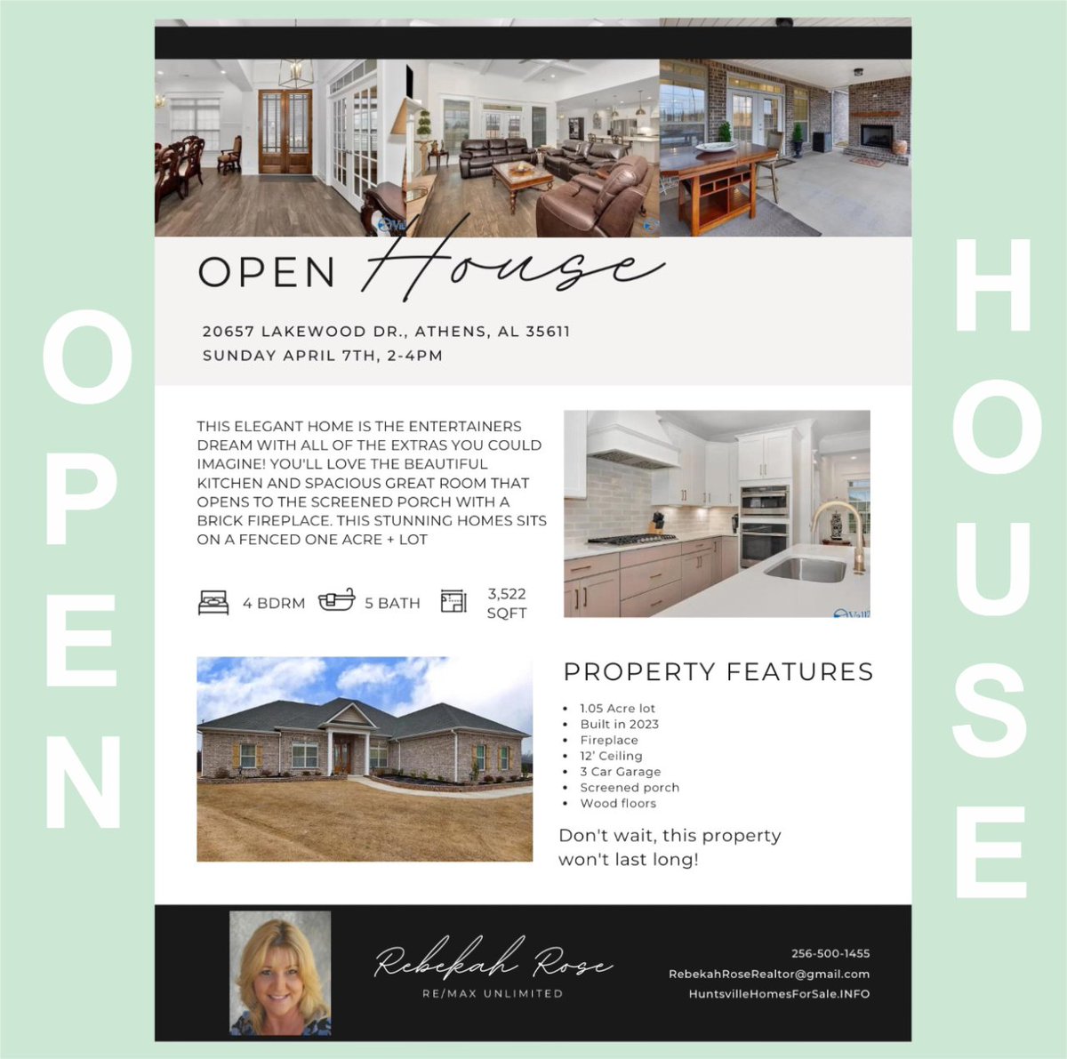 😎 Don't miss your opportunity! Check out this beautiful 4 BR, 5 BA home Athens Alabama. Visit our Open House Sunday 2p-4p. Call or text me at 256-500-1544 for a private tour.

#huntsvillehomesforsale #rebekahroserealtor #madisoncountyalhomes #huntsvilleopenhouse #athensalabama