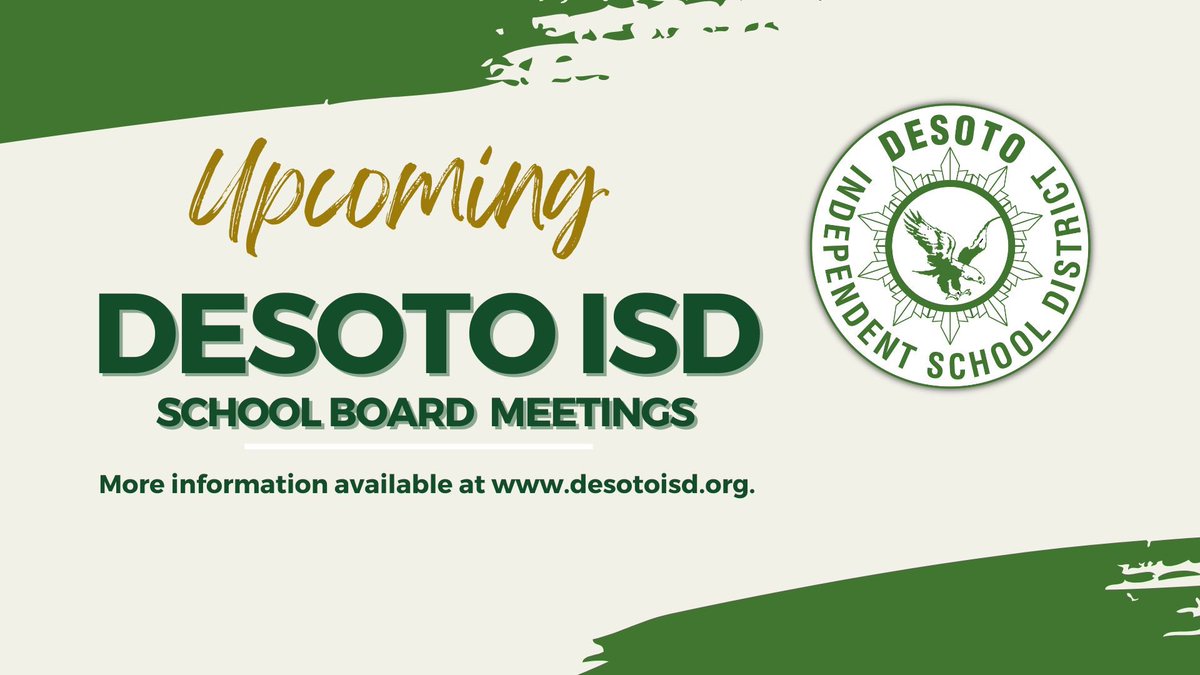 The DeSoto Independent School District Board of Trustees invites its school community to attend its upcoming meetings. Read more here: desotoisd.org/news/newsroom/…