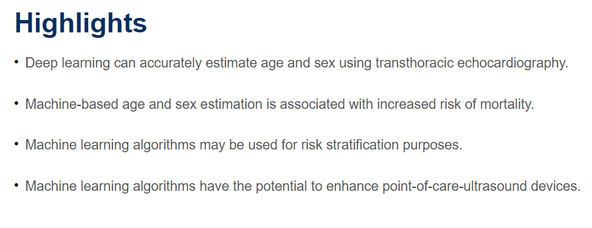Elad Maor (@maor_elad) on Twitter photo We show how age can be predicted from handheld #POCUS using #ai and 2 views (PLAX and AP4C)! Age prediction ≥ 5 years of chronological age was associated with 34% increased risk of death.
Read: bit.ly/4dzpIp8
<a href="/JournalASEcho/">JASE</a> <a href="/KFaierstein/">Kobi Faierstein</a> <a href="/EricTopol/">Eric Topol</a> @drpaulfriedman We show how age can be predicted from handheld #POCUS using #ai and 2 views (PLAX and AP4C)! Age prediction ≥ 5 years of chronological age was associated with 34% increased risk of death.
Read: bit.ly/4dzpIp8
<a href="/JournalASEcho/">JASE</a> <a href="/KFaierstein/">Kobi Faierstein</a> <a href="/EricTopol/">Eric Topol</a> @drpaulfriedman