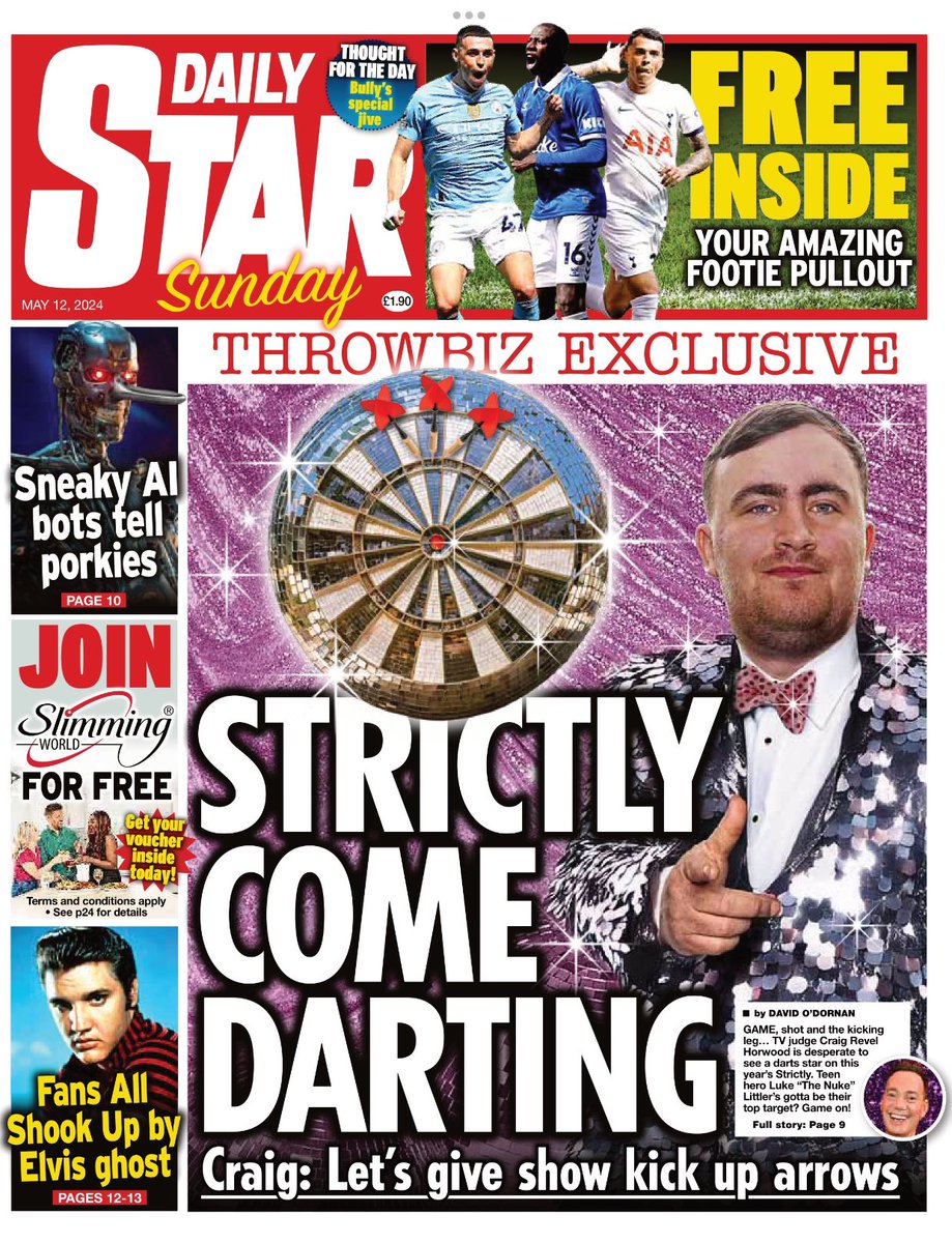 Introducing #TomorrowsPapersToday from: #DailyStar Strictly Come Darting Check out tscnewschannel.com/the-press-room… for more of Sunday’s newspapers. #buyanewspaper #TomorrowsPapersToday #buyapaper #pressfreedom #journalism