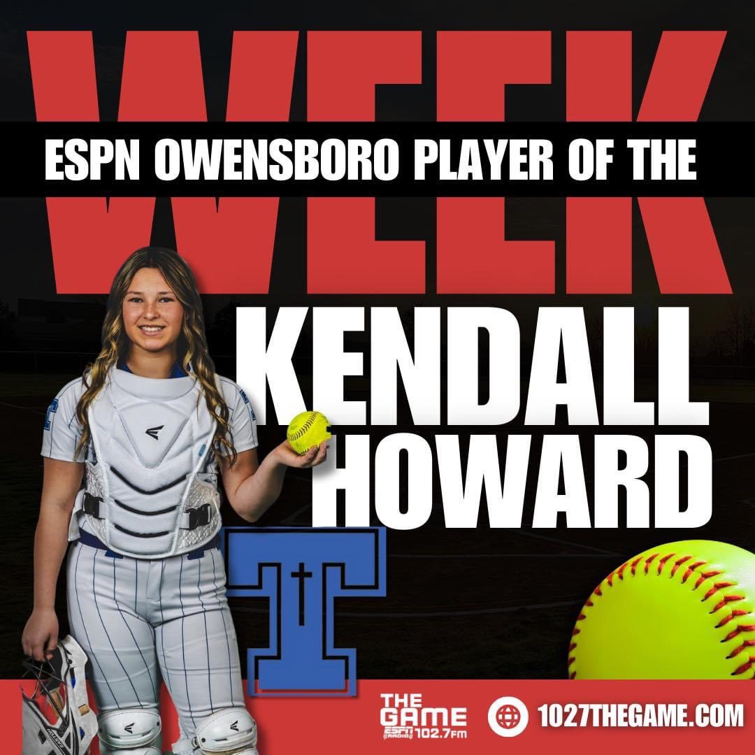 1027TheGame's tweet image. As heard on Live at Five last night, your 102.7 The GAME Owensboro Player of the Week is Trinity’s Kendall Howard!  #TheGame 🔥🥎

Kendall ended with 463votes! Well deserved! This is also her second time taking home the Player of the week! 💪🏼 #supportlocalathletes 🏆