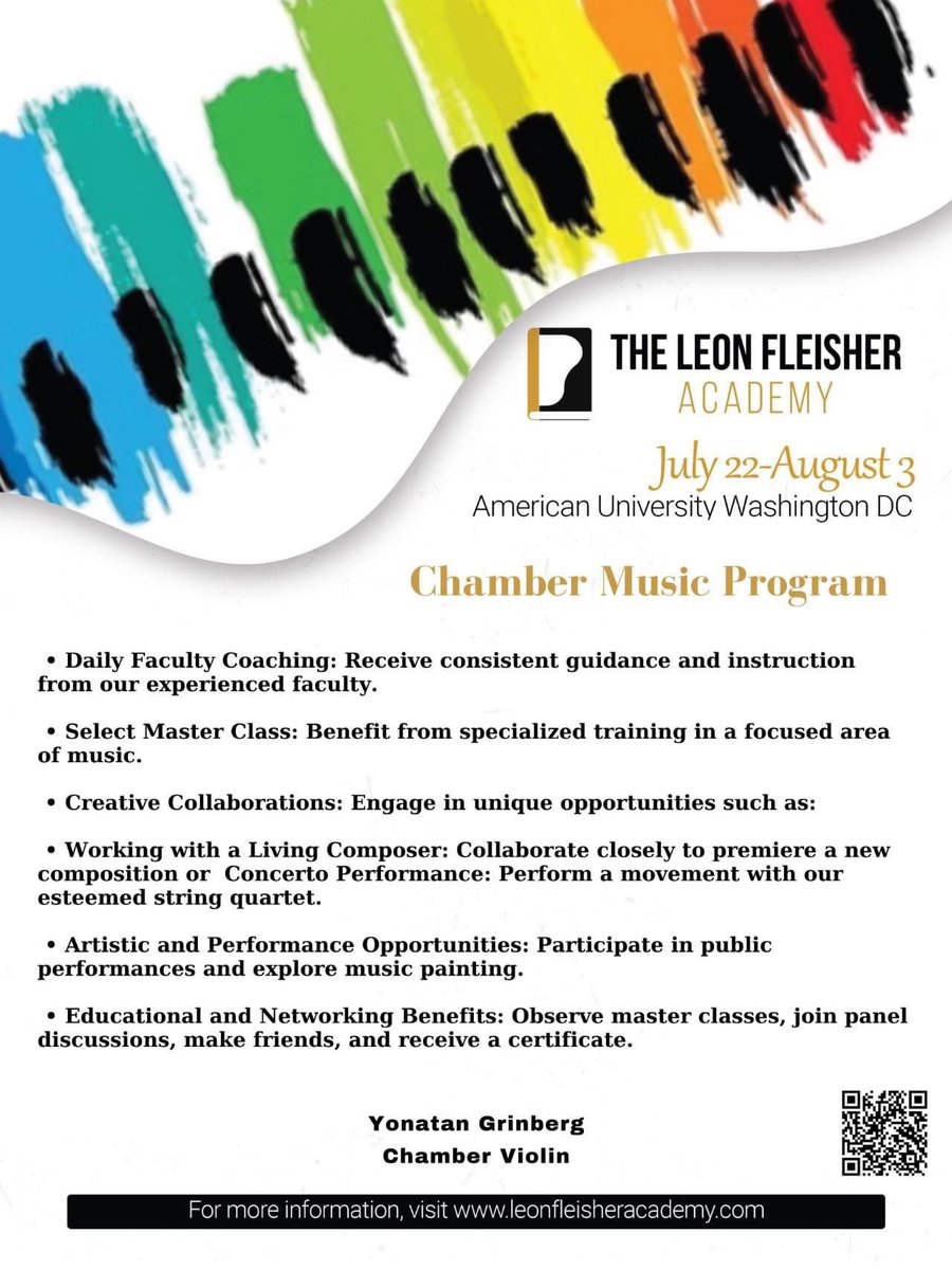 🎶 Discover Your Musical Potential at The Leon Fleisher Academy’s Chamber Music Program! 🎻

Join us this summer from July 22 to August 3 at the prestigious American University in Washington, DC, for an enriching chamber music experience
#leonfleisheracademy #chambermusicfestival