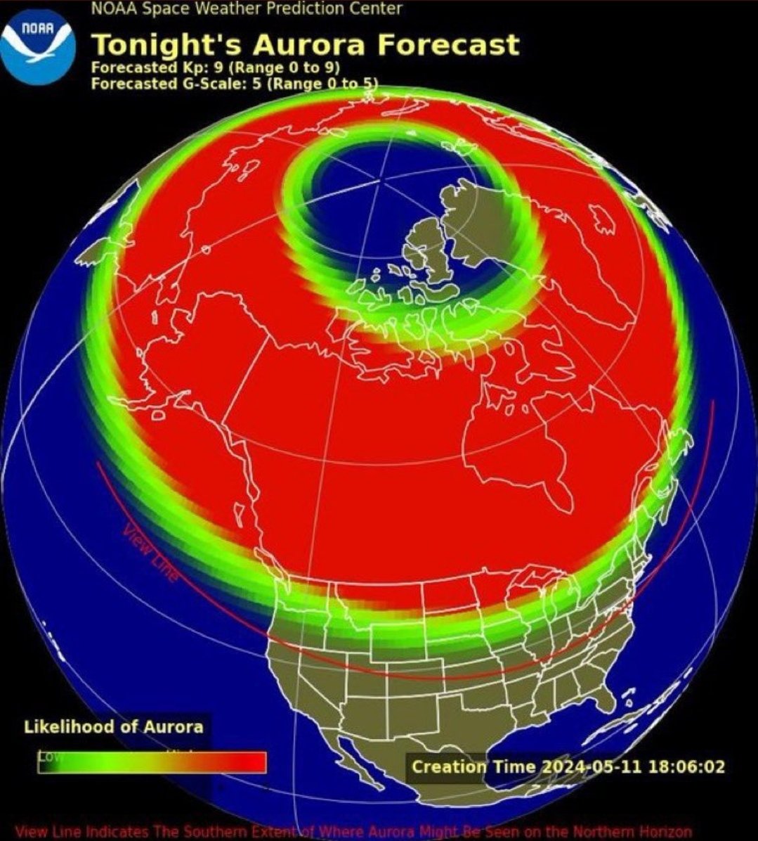 Well this is quite the forecast! @NWSSWPC is explicitly forecasting a G5 geomagnetic storm tonight. We could be in for quite the show (again) tonight!
