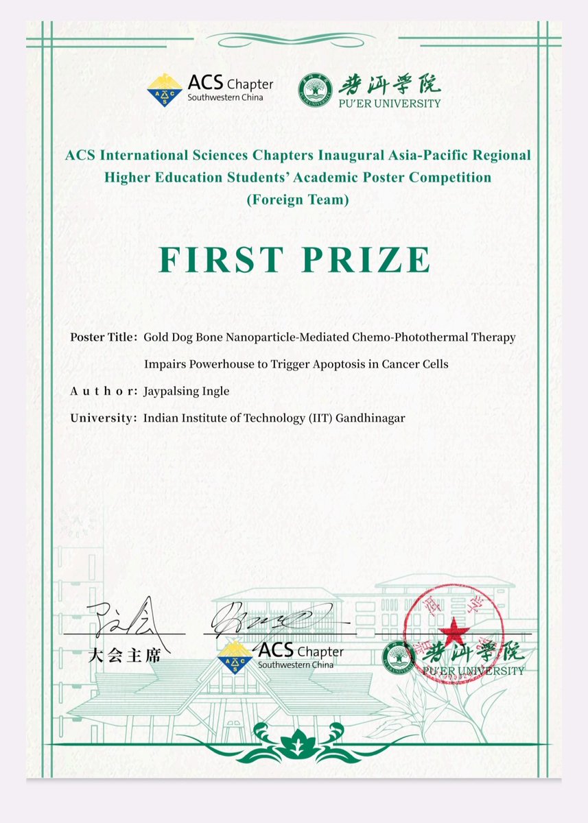 Jaypal Ingle, Ph.D. (@inglejaypal) on Twitter photo Thrilled to receive the Best Poster Award at the ACS International Science Chapters Inaugural Asia-Pacific Poster Competition. Grateful to my PhD supervisor <a href="/Sudipta1511/">Sudipta Basu</a> for his guidance and encouragement throughout this journey. Excited to continue advancing scientific research! Thrilled to receive the Best Poster Award at the ACS International Science Chapters Inaugural Asia-Pacific Poster Competition. Grateful to my PhD supervisor <a href="/Sudipta1511/">Sudipta Basu</a> for his guidance and encouragement throughout this journey. Excited to continue advancing scientific research!