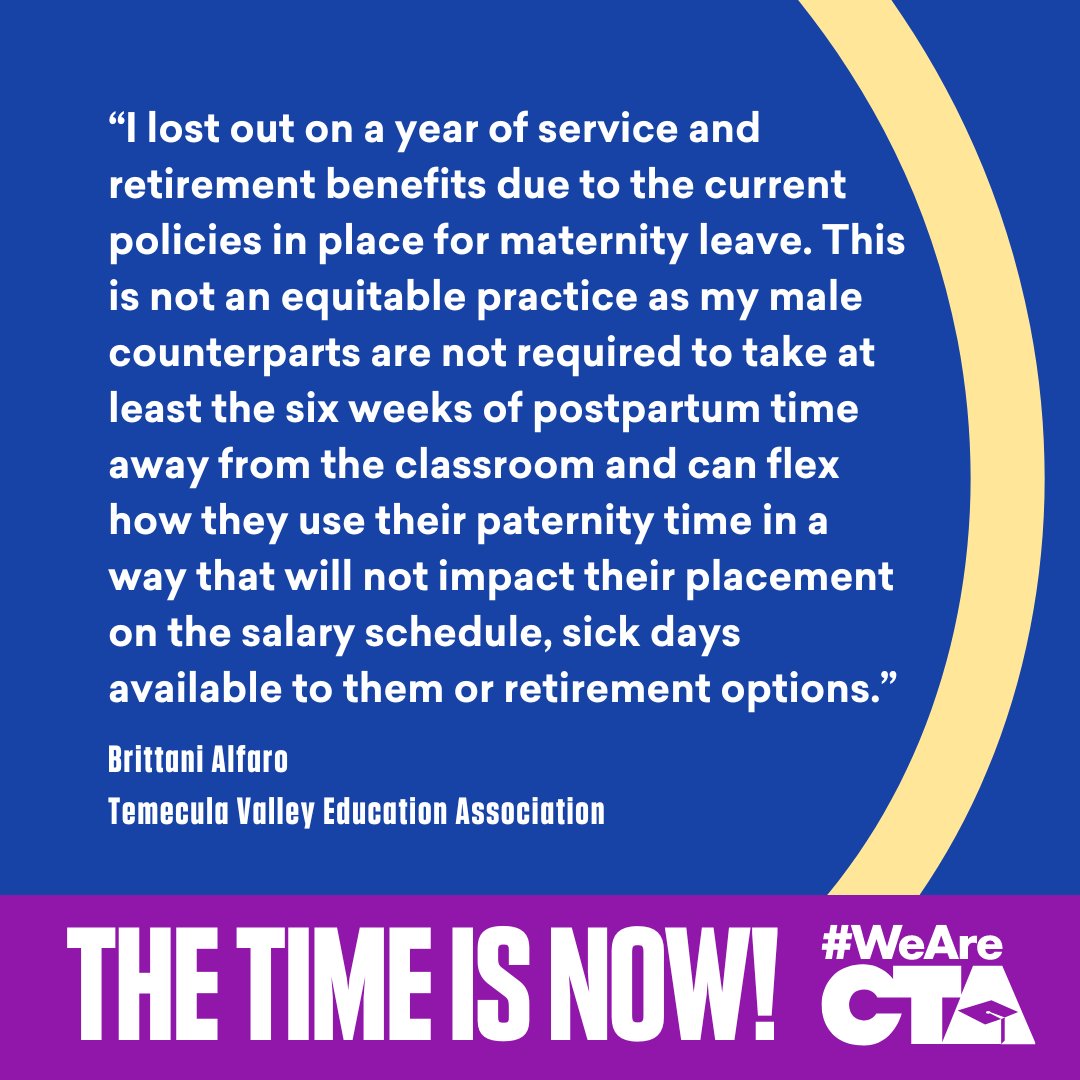 #AB2901 would be a huge step towards closing the $100,000 gap in retirement that women earn compared to their male colleagues. Period. It's time for #PregnancyLeaveNow! #WeAreCTA