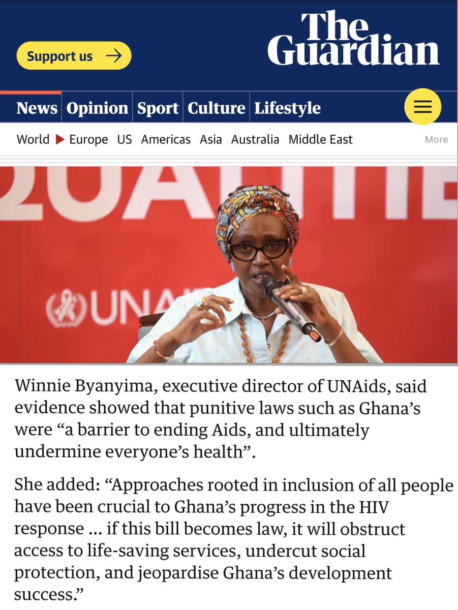 Today in @guardian, UNAIDS ED @Winnie_Byanyima sheds light on how punitive laws against LGBTQ+ people, if enacted, create fear and barriers to accessing life-saving health services, hindering our efforts to #EndAIDS. READ more: amp.theguardian.com/business/artic…