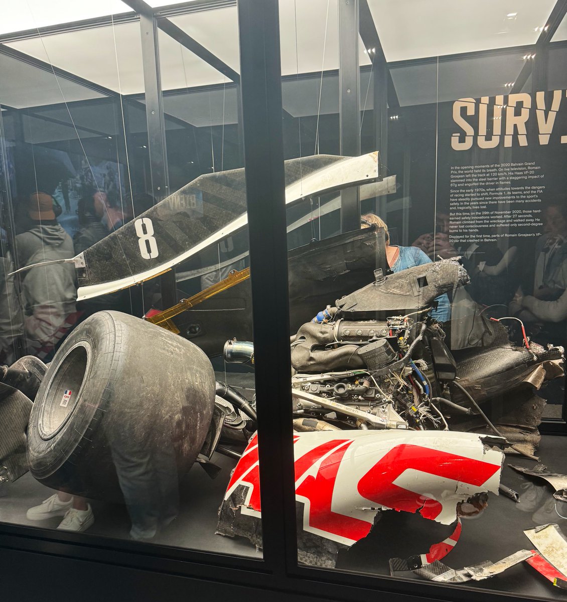 Remains of Romain Grosjean’s Haas from his fiery crash in Bahrain are here too. Pretty surreal.